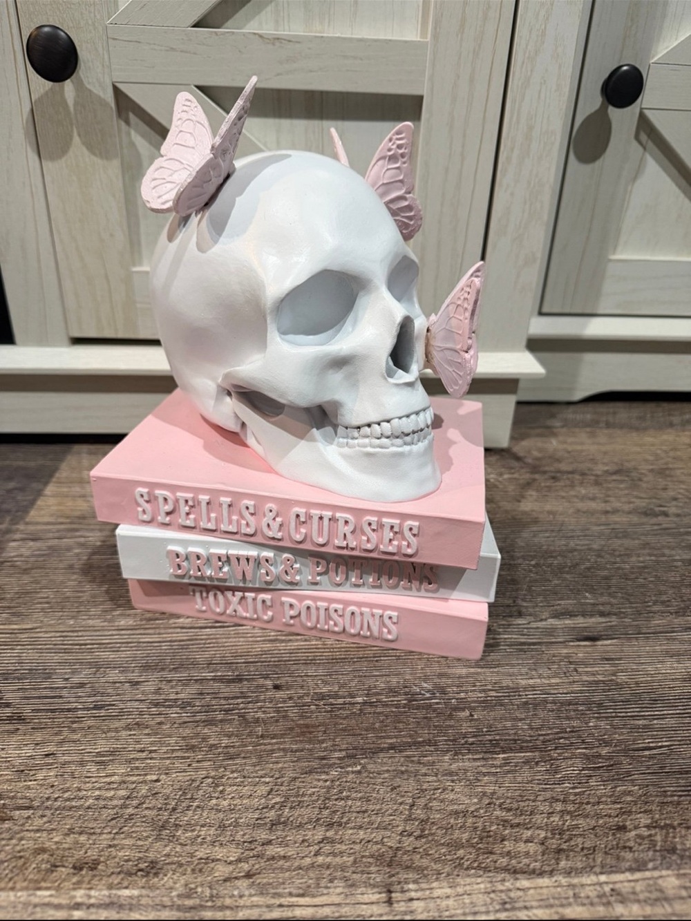 Pink & White Decorative Skull with Butterflies - Home Party Supplies